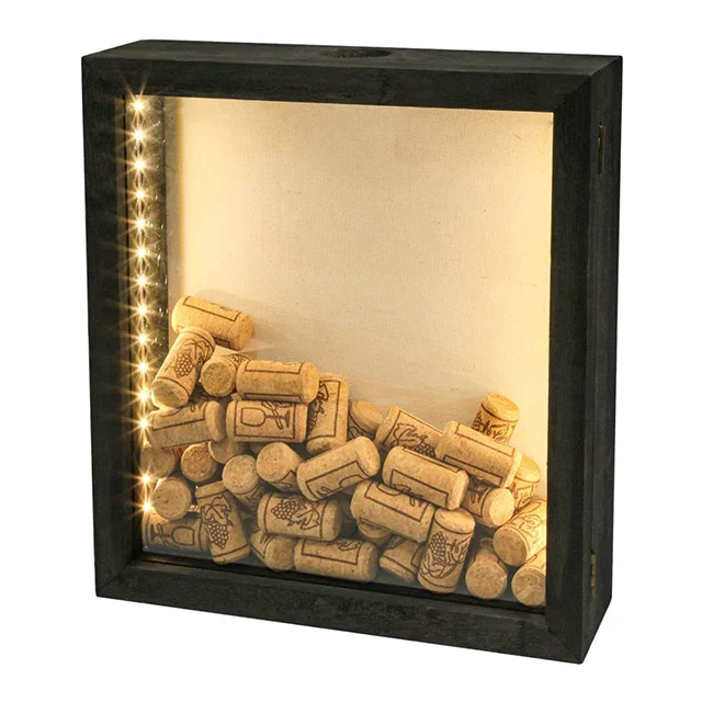 LED Wine Cork Display Case Light Memory Box Souvenir Storage Box