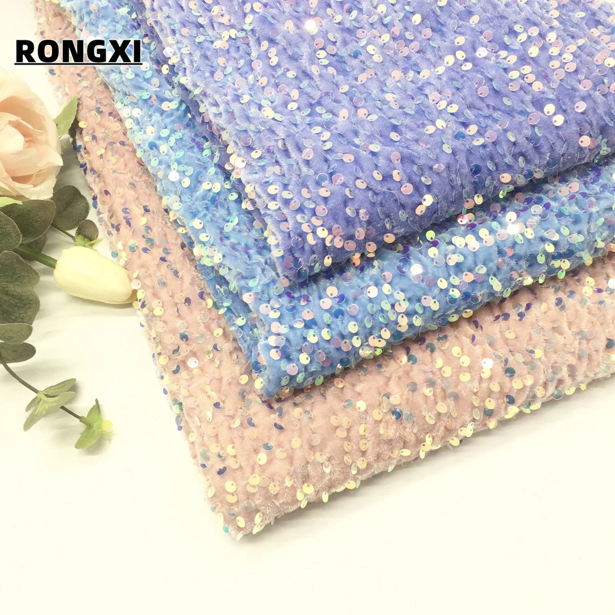 10 Colors Supplier Embroidered Wedding Party Dress Colorful Stretch Silver Gold Velvet Sequin Fabric For Occasion Dress