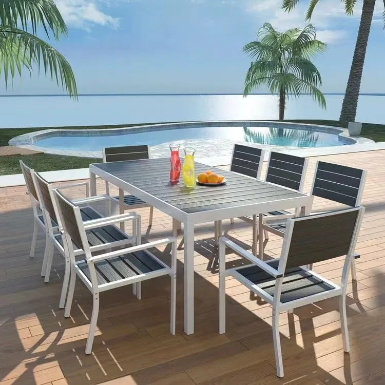 Hot sale Outdoor patio garden Furniture Aluminum Frame dining wood table and chairs garden sets