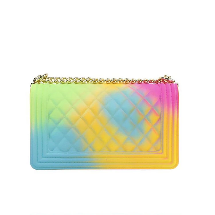 
2020 wholesale girls colorful jelly purse crossbody bag trendy lady hand bag rainbow pvc jelly candy luxury bags women handbags 