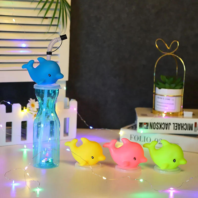 Funny 3D Cups Cartoon LED Plastic Kids Cup Fruit Shape Long Neck Party Beverage Carton Toys Cups For Children