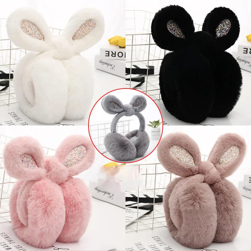 2023 Adult Winter Earmuff Foldable Ear Warmer Lovely Rabbit Ear Cover Plush Fuzzy Faux Fur Warm Big Earmuffs Headband for Girls