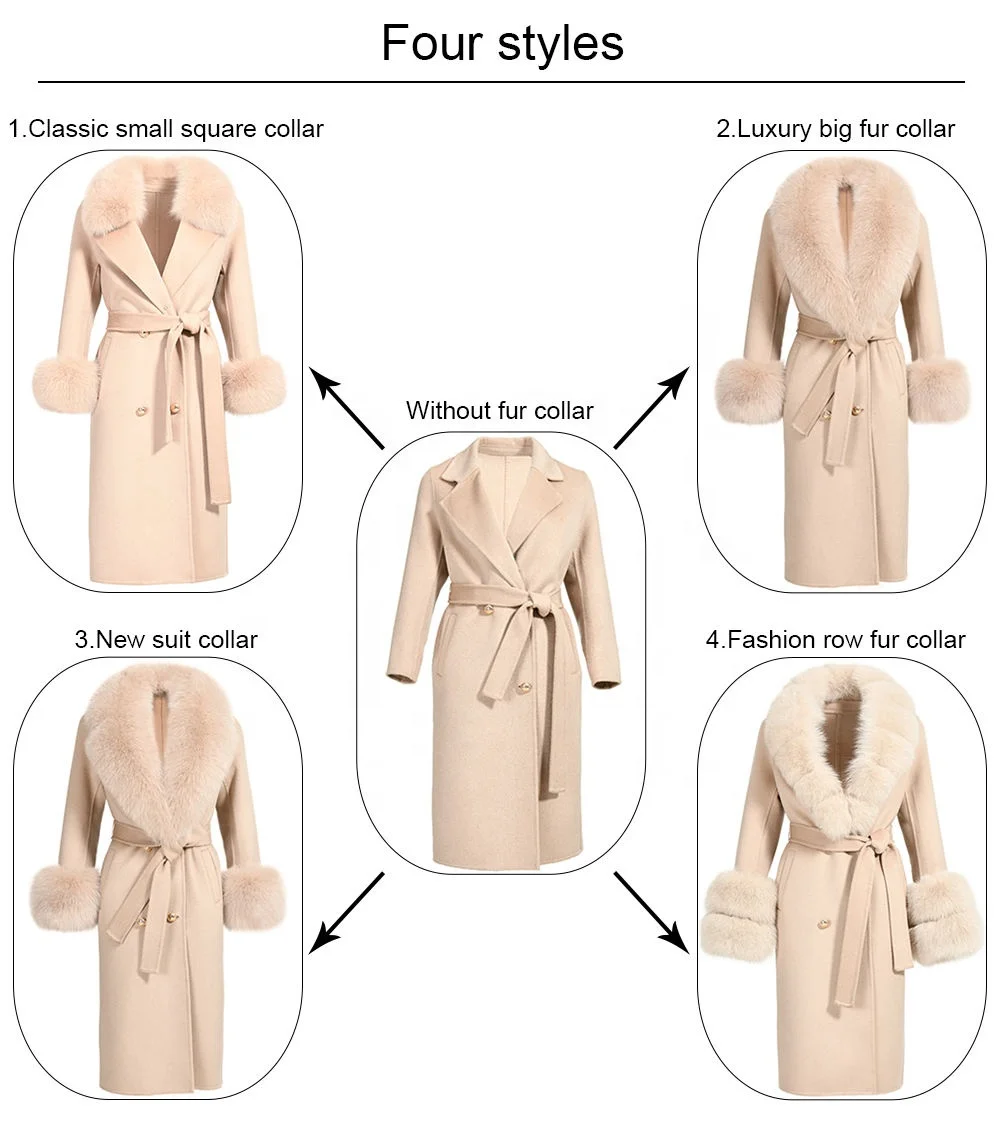 High Quality Elegant Fur Over Coat Womens Wool Cashmere Blend Standard Solid Long Fur Coats