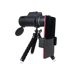 Outdoor High Power 10x40 20x40 Smartphone Long Distance Hunting Telescope Monocular with Tripod Phone Clip