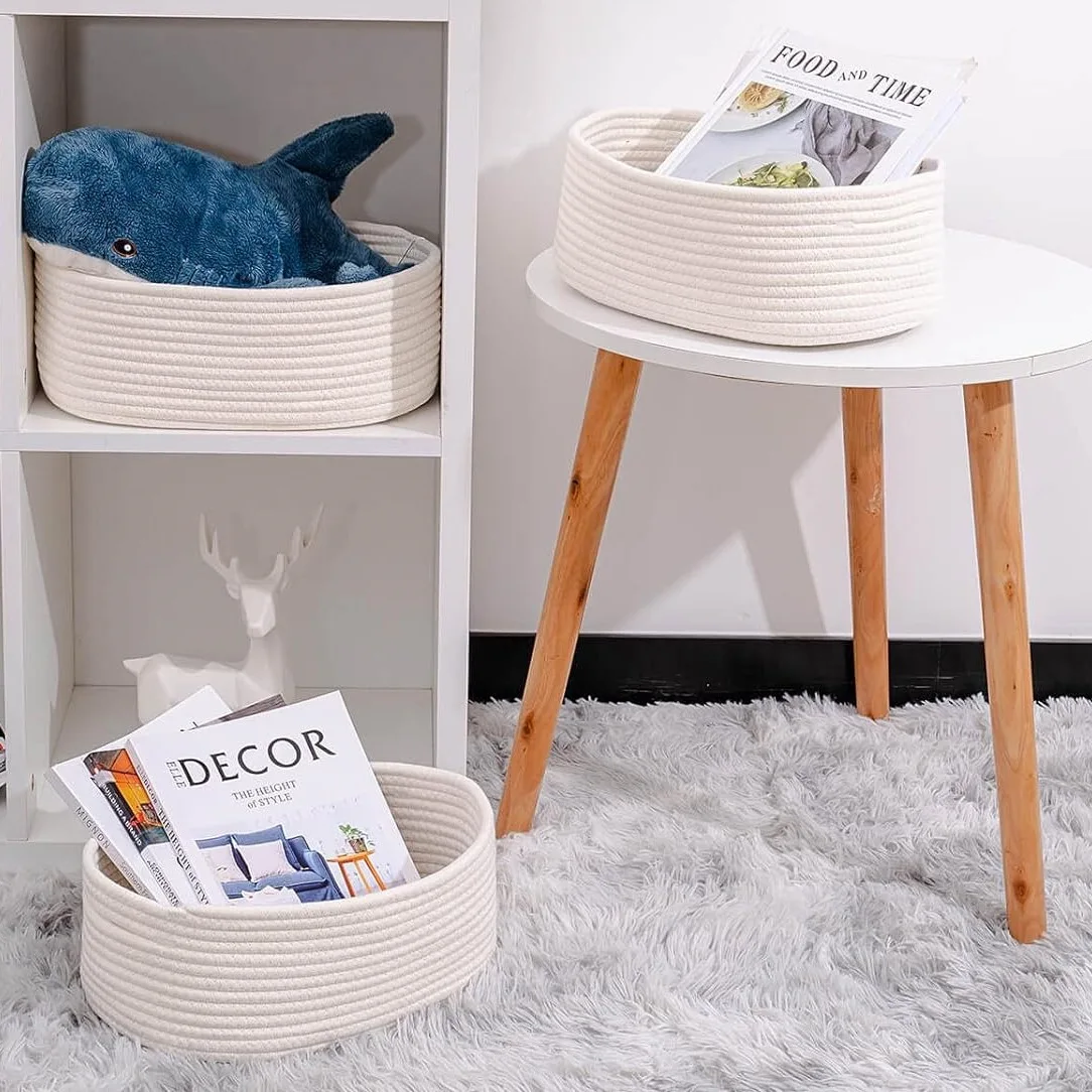 White Rope Storage Baskets Small Nursery Woven Basket Set for Baby Kid Toys