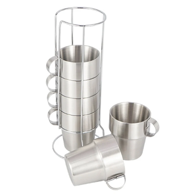 Wholesale Outdoor Picnic Double Layer Stainless Cup Camping Heat Insulation Coffee Insulation Anti-scald Portable Mug Cup Set