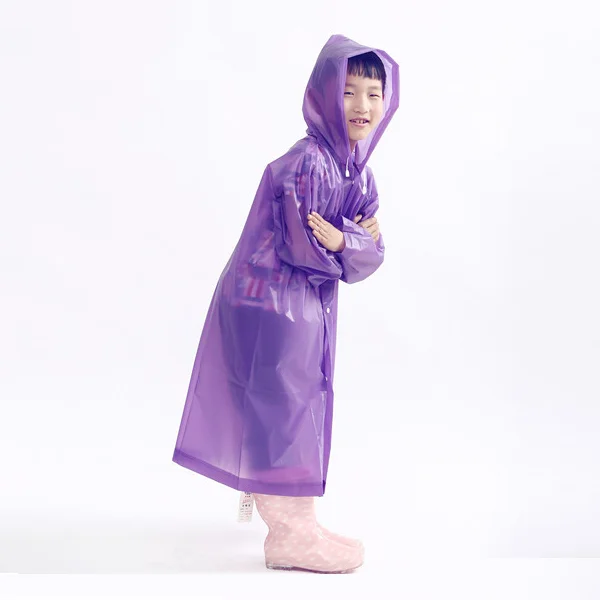 
Purple Beautiful Colors Premium Quality Colorful Non-Disposable EVA Rain Coats for Children with Hood and Drawstring 