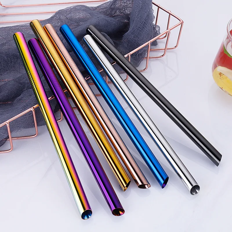 Eco Friendly Reusable Straws Stainless Steel Beveled Metal bubble tea straw