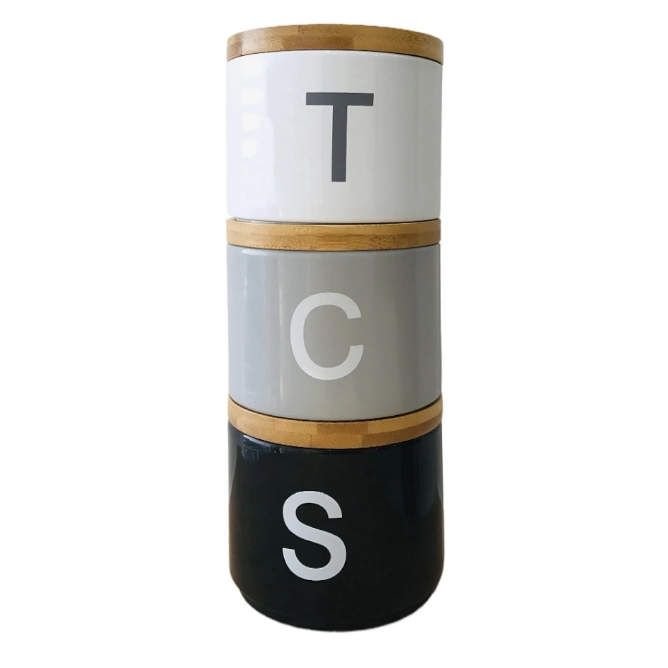 Custom 3pk Stackable Kitchen Storage Metal Canisters 3 Tier Tea Coffee Sugar Set with Bamboo Lids Fresh Style for Food Use