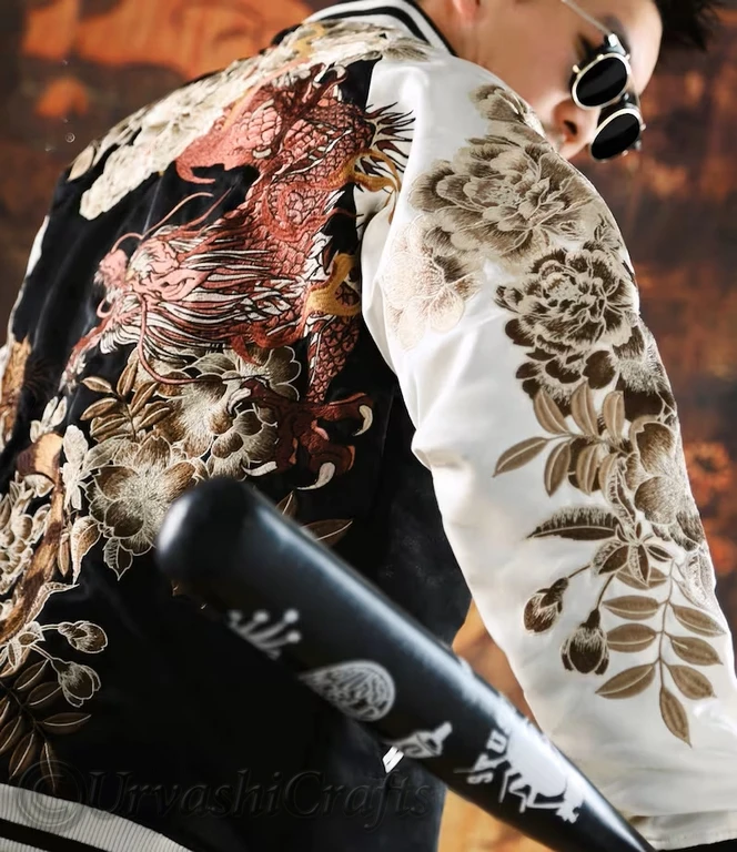 Trendy Wholesale Jacket Varsity Custom Bomber Jacket For Men Double Dragon & Phoenix Sukajan Souvenir Jackets at Bulk Prices OEM