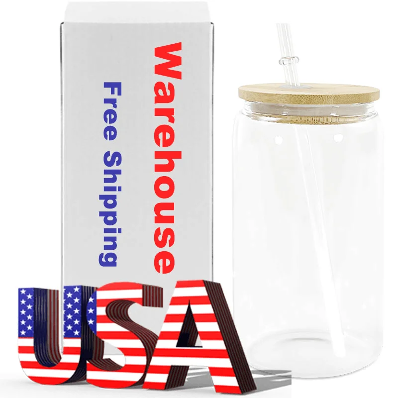 USA Warehouse free shipping 10oz 12oz 15oz 16oz 20oz  22oz 25oz  30oz sublimation tumbler cup glass can water bottle  coffee mug