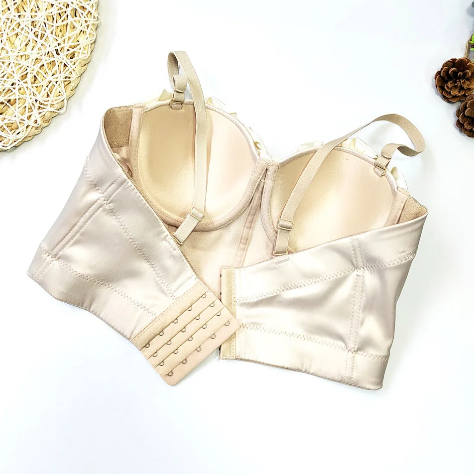 Manufactory Satin Silk 3D Straps Sexy Women Ladies Girls Boned Corselet Bustier Padded Crop Overbust Corset Flower Top Boning