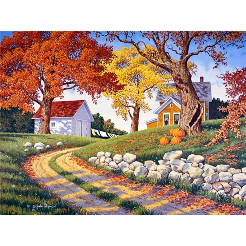HUACAN New Trend Diamond Painting Landscape Autumn Street Home Decoration Diamond Embroidery Mosaic Pop Art