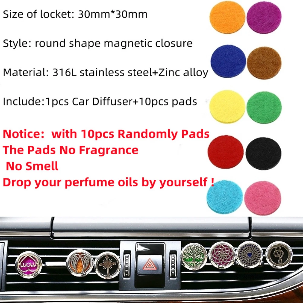 Aromatherapy Locket Car Diffuser Air Freshener Purifier With 10pcs Pads Randomly Car Perfume Diffuser Vent Clip Air Clip Perfume