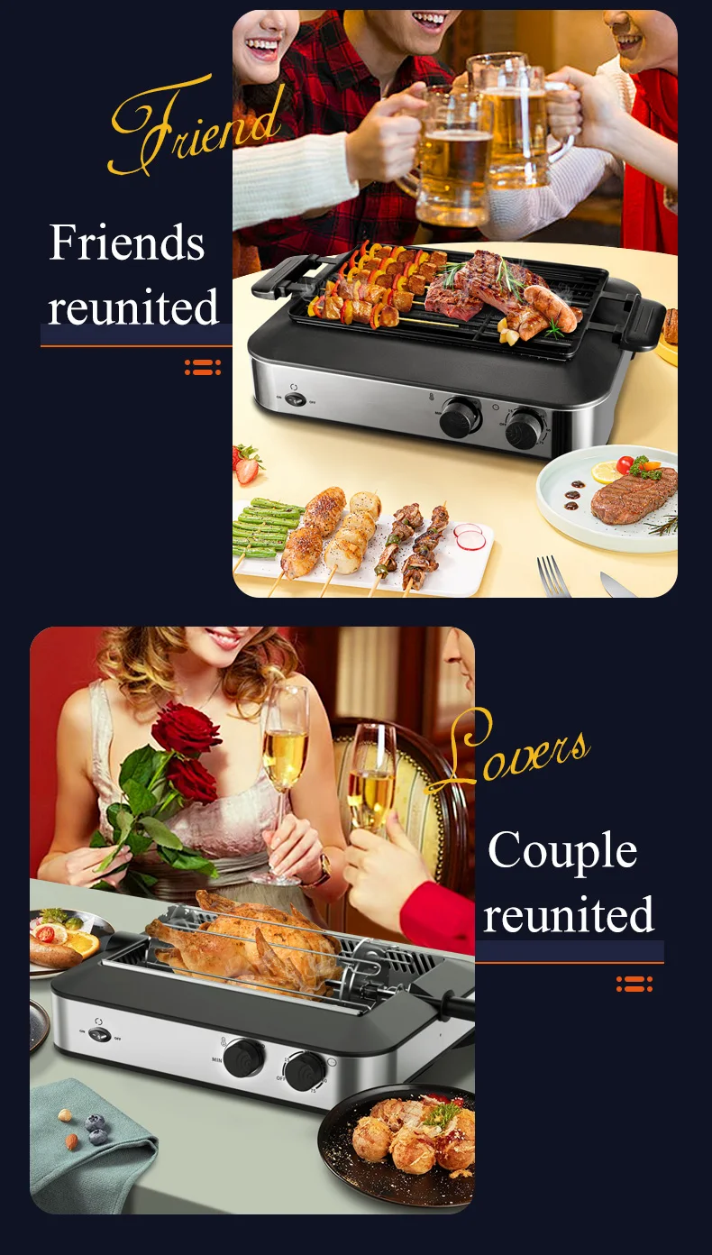 Multi-functional Nonstick Rotisserie Indoor BBQ Grill guangdong barbecue grill Electric Griddles Smokeless Barbecue Electric BBQ