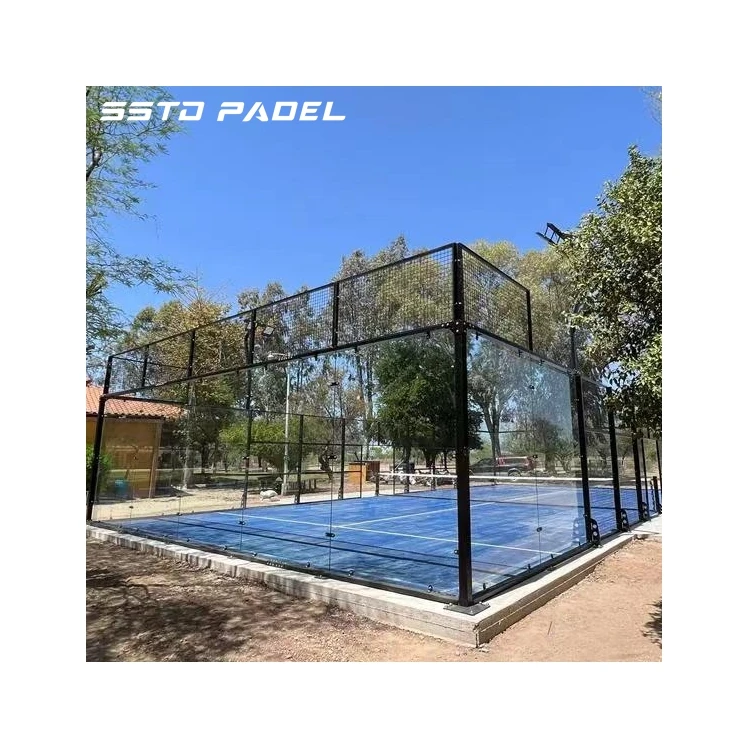 100% Hot Dip Galvanized Steel Poles Padel Court 12mm Tempered Glass Paddle Tennis Court Roof (Without ) Grass Color Customized