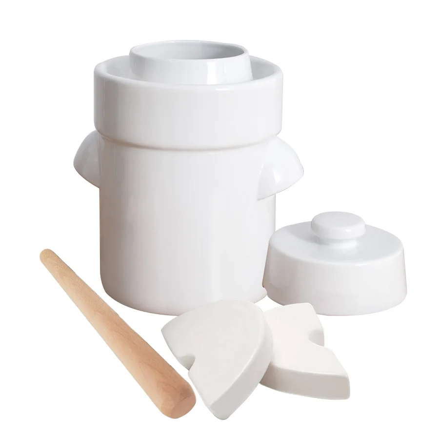 Modern Sauerkraut Porcelain Container Pot Ceramic Fermentation Crock with Stone Weights Lid