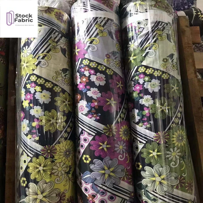 Reliable quality woven stock lot 100% polyester moss crepe print fabric for garment