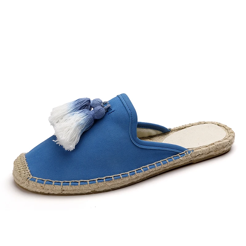 World-win Wholesale Tassel Jute Sole Ladies Flat Shoes Woman Slippers Espadrilles