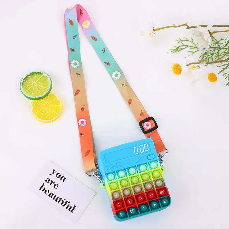 Crossbody Push Bubble Calculator Silicone Sling Bag Crossbody Women Hand Bag Rainbow Belt Fidget Pop Itting Bag for Women