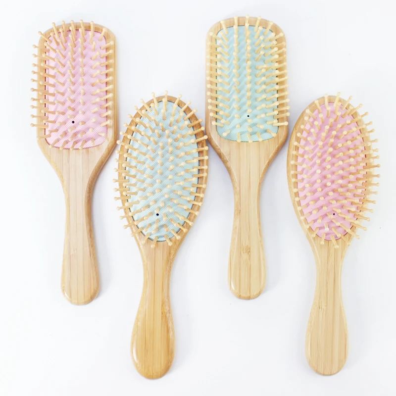 2024 custom bamboo air cushion hairbrush detangling drying wet curly straight hair brush natural for salon hairstyle