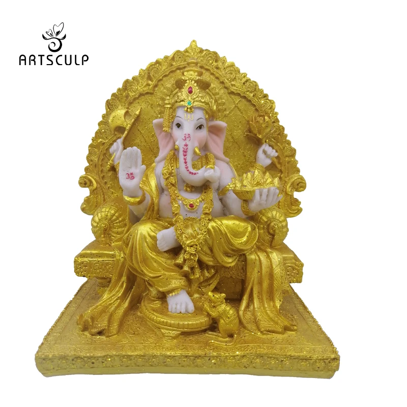 Gold Indian God Ganesh Idol Religious Elephant Dash board Figures Handicraft Ganesha Statue