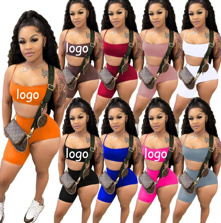 w024788 2021 New Arrivlas Women Vest And Shorts Set Outfits Summer 2 piece set women Biker Short Set