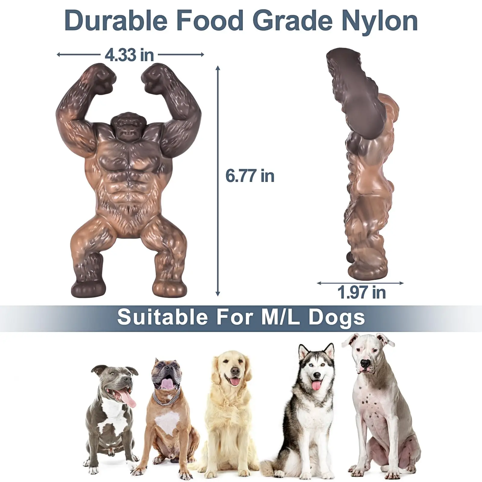 Wholesale Unique Strong Gorilla Design Food Grade Nylon Dog Chew Toy For Aggressive Chewers Large Breed Dogs