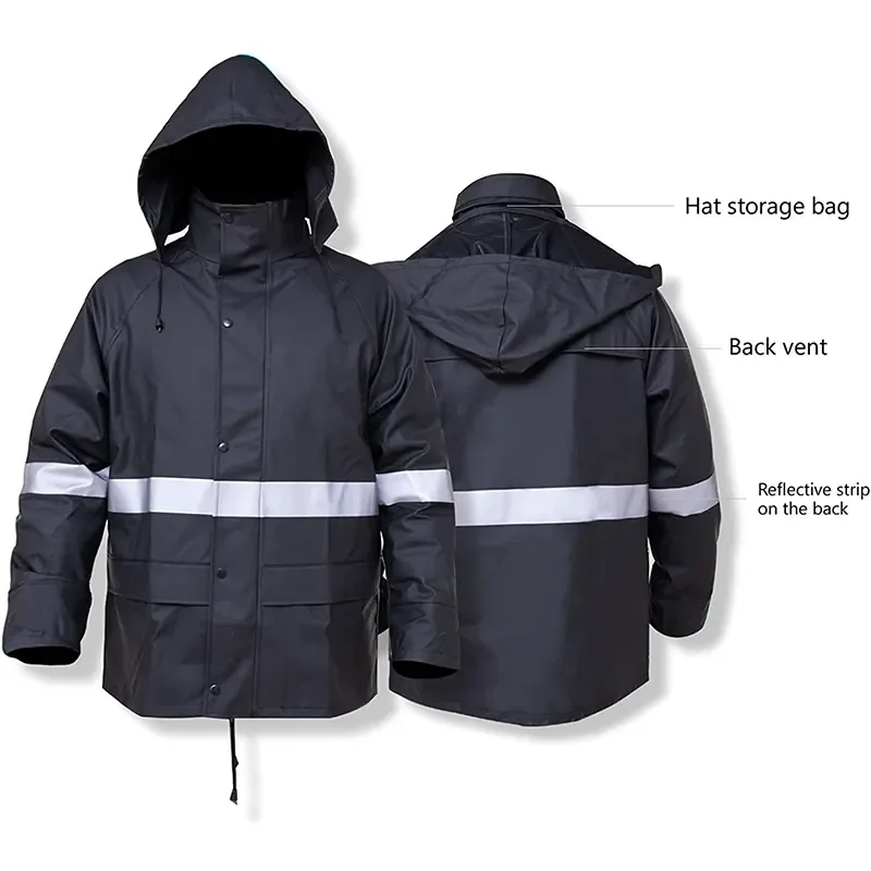 Custom Thick Bikers Fisherman Outdoor Reflective High Visibility Hooded Waterproof Safety Outwear Rainwear Rain Coat Jacket