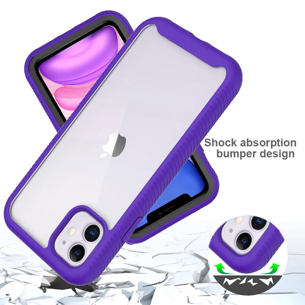 Жесткий чехол для телефона iPhone 11 12 13 Pro Max TPU PC 2 в 1 Гибридный прозрачный жесткий ударопрочный с полным покрытием