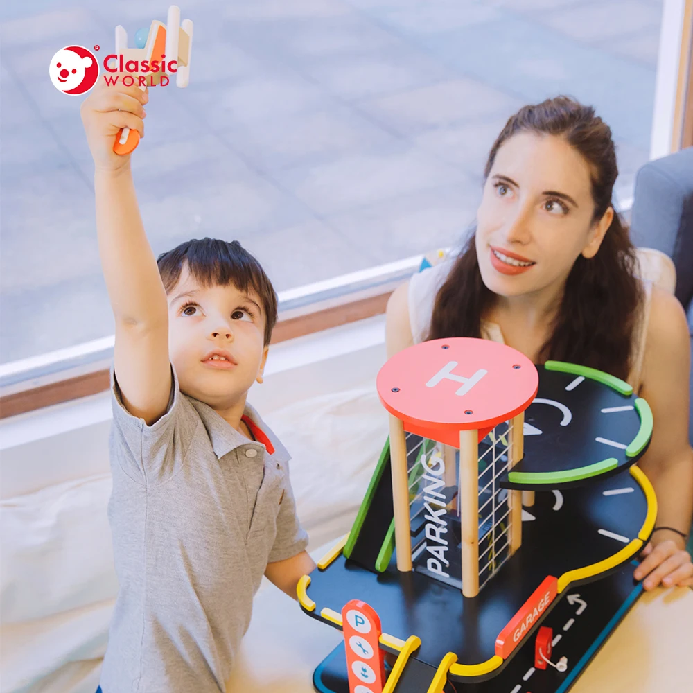 Hot Sale Educational Pretend Play Modern Parking Garage Toys Wooden Cars for Children Kids