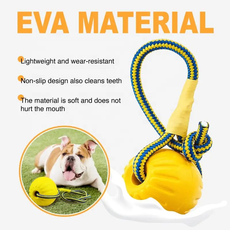 Wholesale interactive eva foam tough dog rope ball tugging ball floating toy
