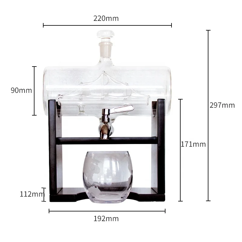 Clear Glass Wine Decanter Set Whiskey Stones Barrel Shape Decanter Set with Wooden Stand