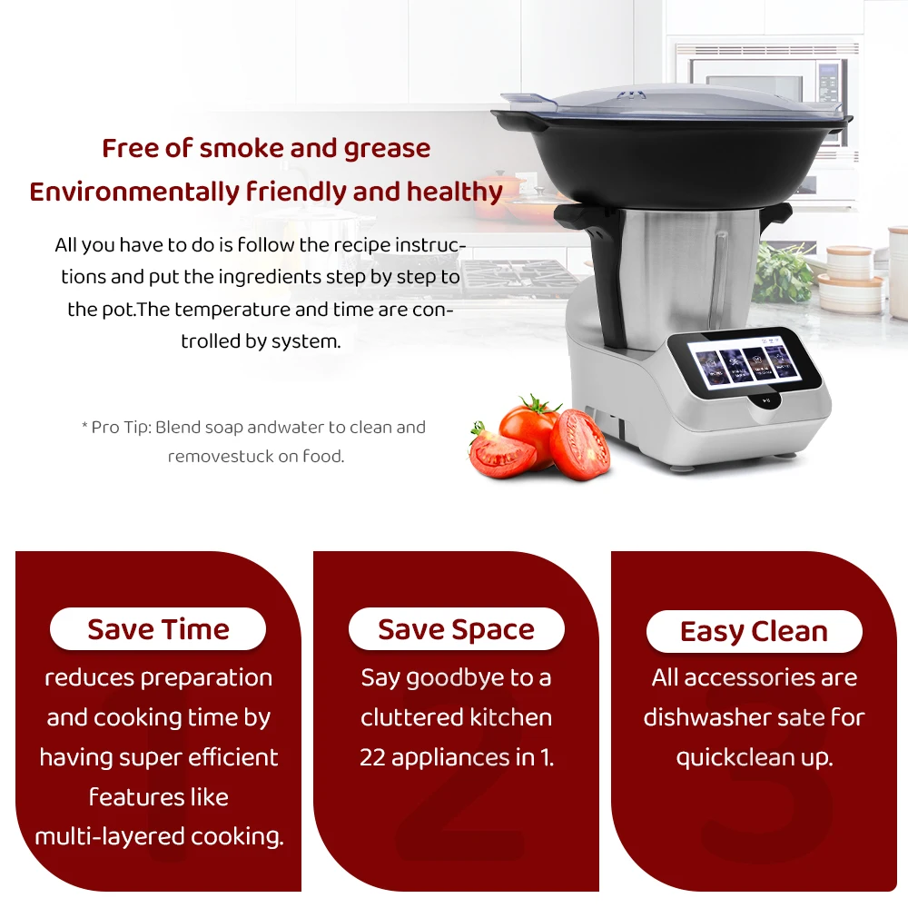CHEFTRONIC Robot Kitchen Cooking Food Processor, WiFi Built-In, Kneading, Blending, Mixing, Steaming, Boiling, Stir-Frying