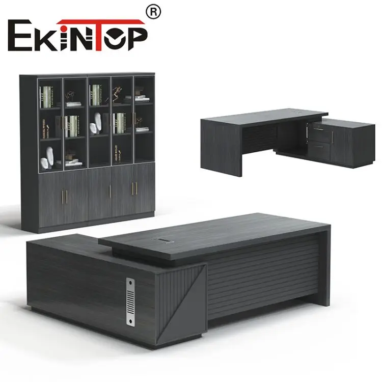 Ekintop High Tech Executive Office Desk Large L Shaped Corner Desk Wood Office Table with Storage Drawers