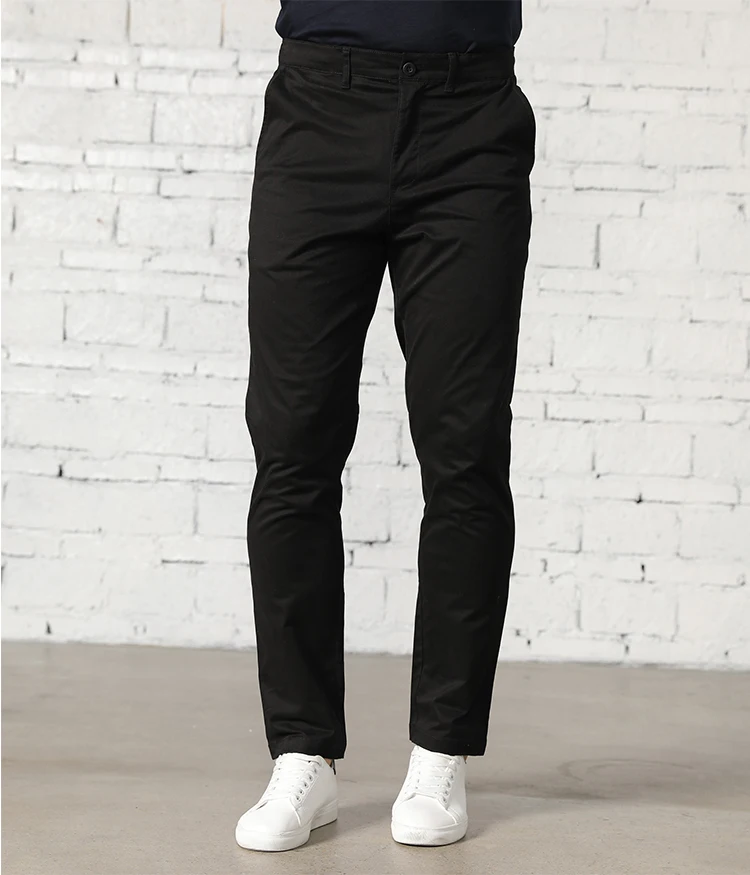 Stock One Piece Shipping Mens Chino Long Pants 97% Cotton 3% Spandex Khaki Casual Black Trousers For Men