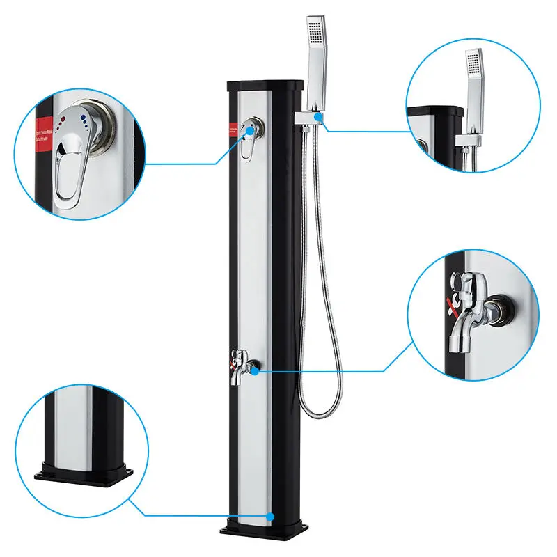 20L Outdoor Garden Shower Column Rain Stainless Solar Poolside Shower Stand Solar Patio Shower Fixture Column