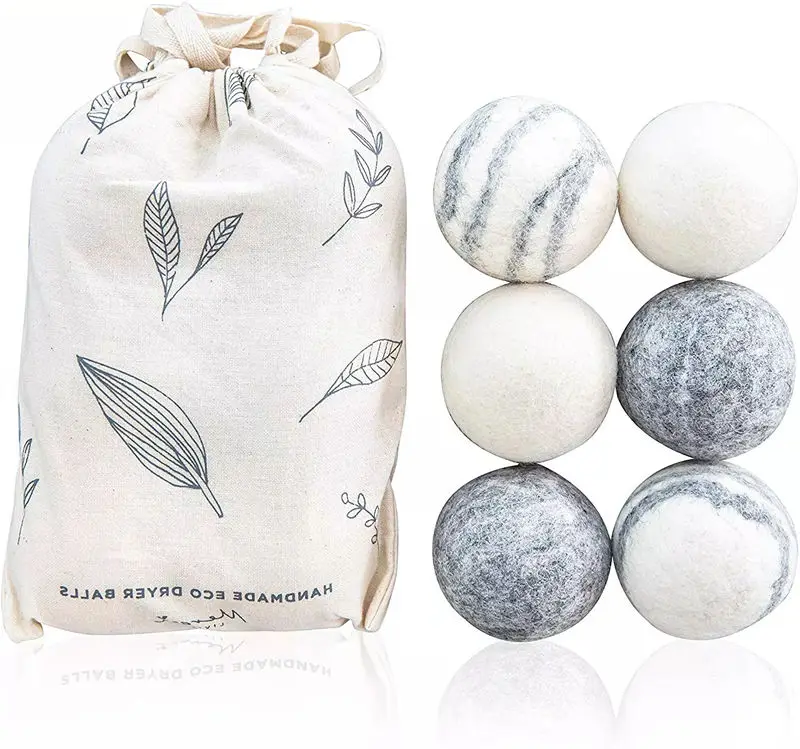 Customized 100% Organic New Zealand Reusable Natural Fabric Softener Healthy Felt Laundry Wool Dryer Balls With Drawstring Bag