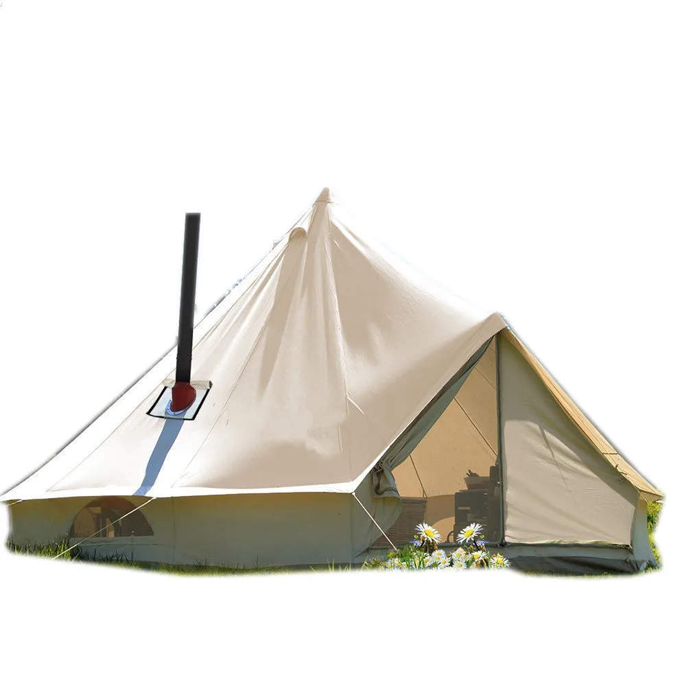
Custom 3M 4M 5M 6M 7M Waterproof Cotton Canvas Large Family Camping Beige Color Bell Tent Hunting Wall Tent with Stove Jack 