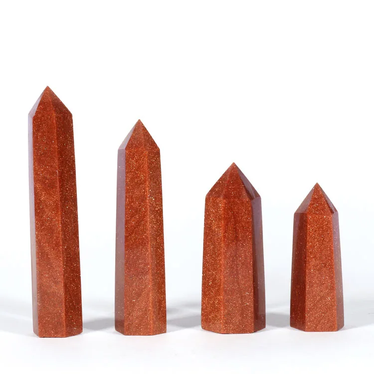 Natural Rock Quartz Red Golden Sandstone Point Crystal Wand for Reiki Decoration