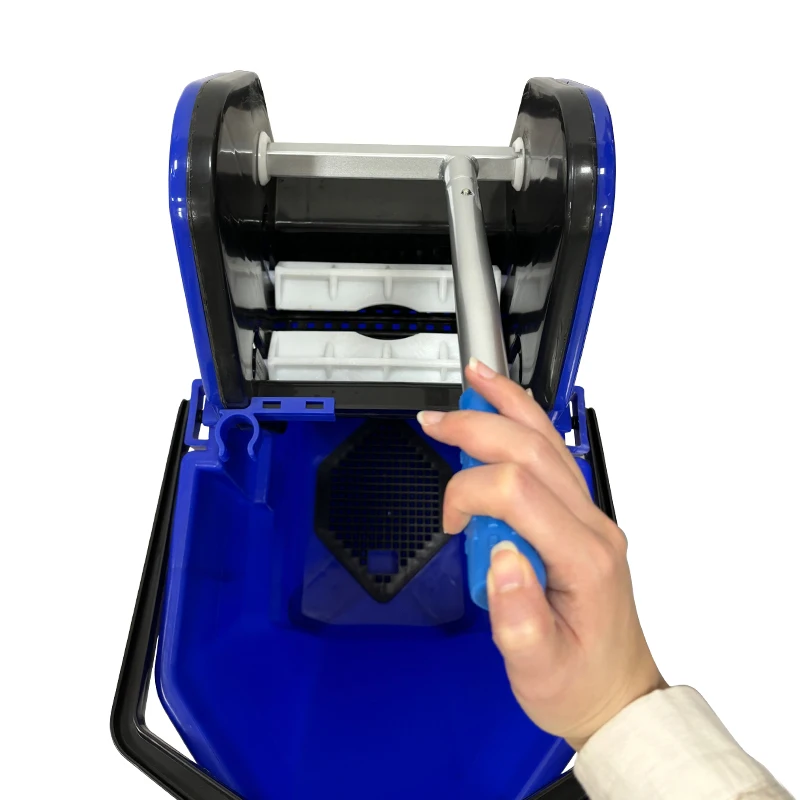 Wholesale Manufacturer Durable Blue Water-Squeeze Drainable Plastic Wringer Trolley Mop Bucket With Wheels