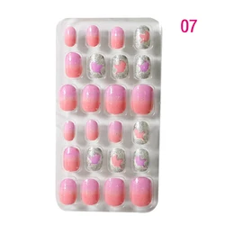 24PCS False Nail Tips Full Cover Cute False Nails Art Girls Acrylic Patterns Kids Children Press On Nails