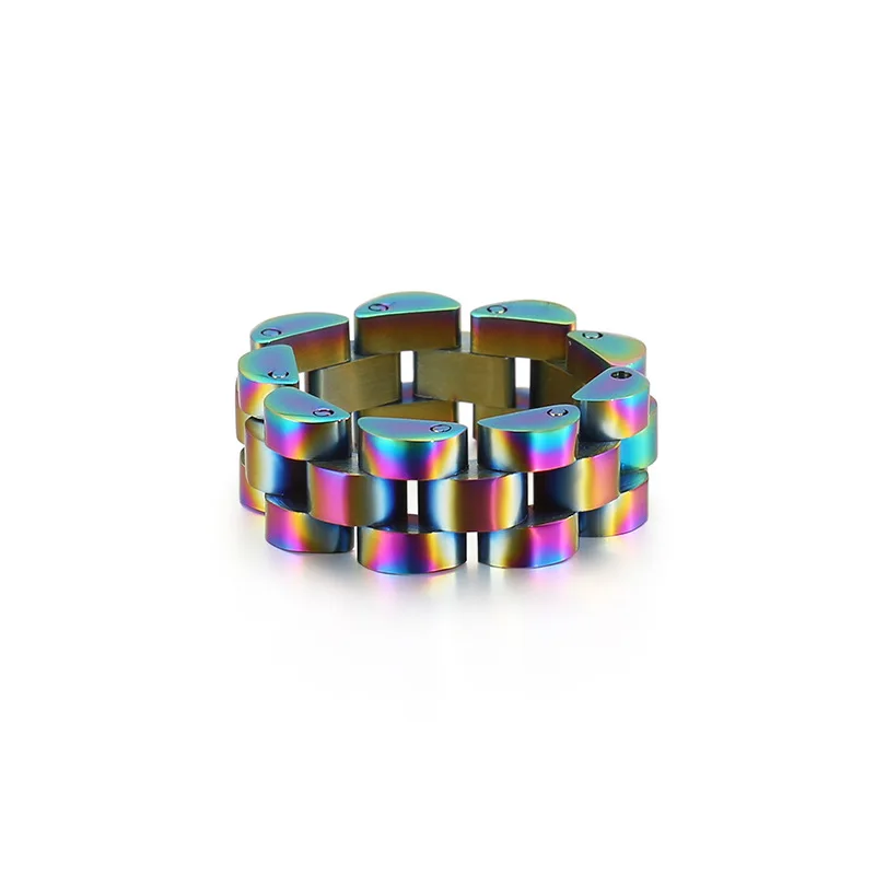 Punk Trend Finger Rings Chain Stainless Steel Rings Men Rock Colorful Bike Chain Rings