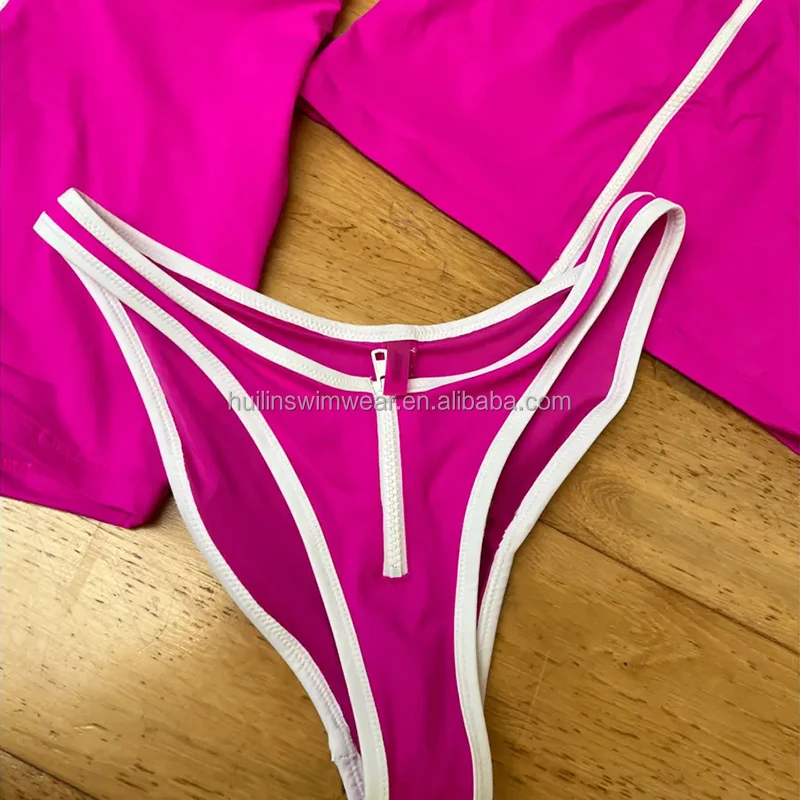 HL designer fashion high quality two piece bikini set women wholesale high waist neoprene swimwear solid logo custom swimsuit