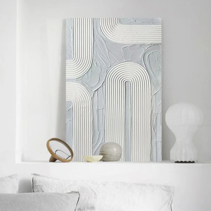 Hand Painted Abstract Artwork White Texture Wall Art decor painting handmade Modern Canvas Painting with frame for home decor