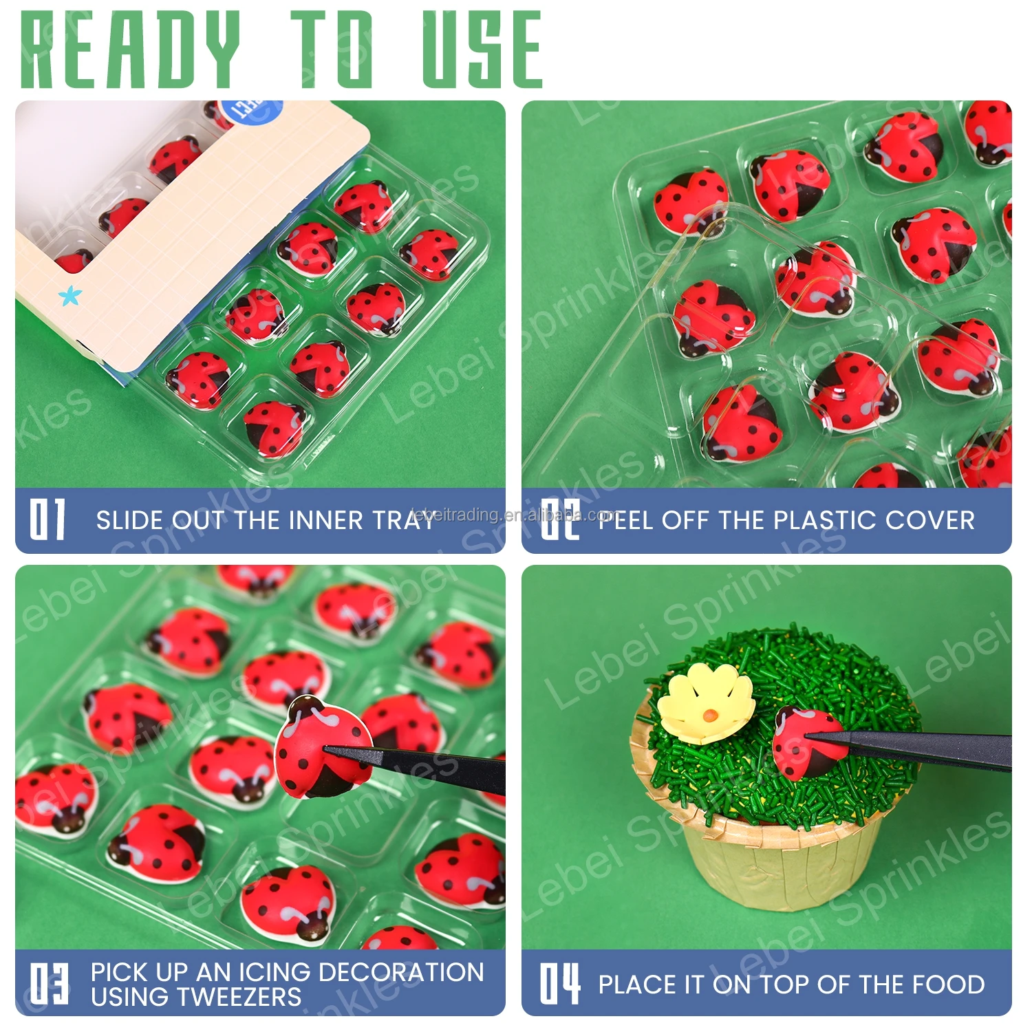 16 PCS Ladybug Edible Cake Topper Trending Royal Icing Decorations Kids DIY Bakery Insect Icing Sugar Candy Sprinkles for Cake