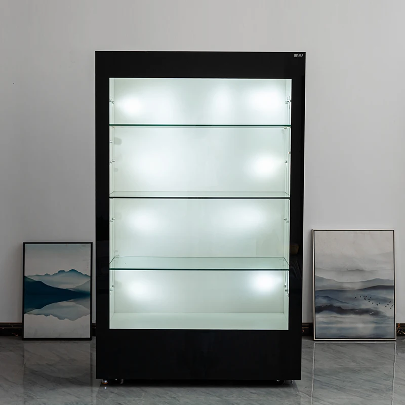 Panel Door Full Vision Display Case Sleek Display Cabinet Valuable Stone Showcase For Mineral