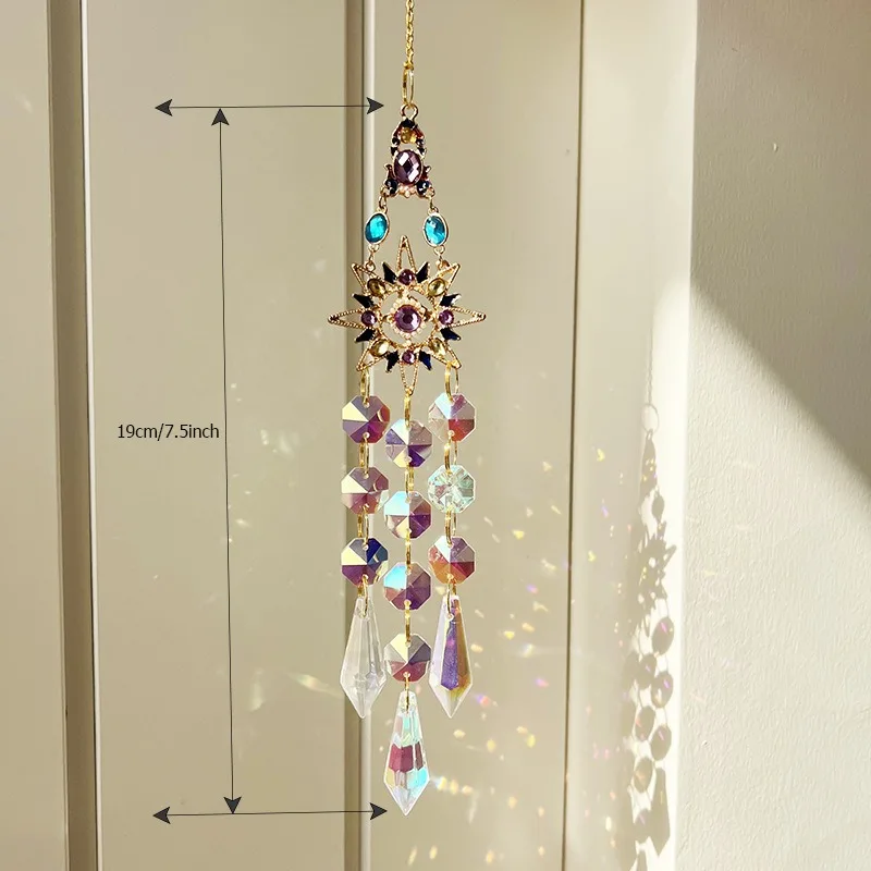 Hanging Moon Star Sun Catchers with Crystal Glass Icicle Prisms Rhinestone Suncatcher Rainbow Indoor Window Home Car Decor Gift