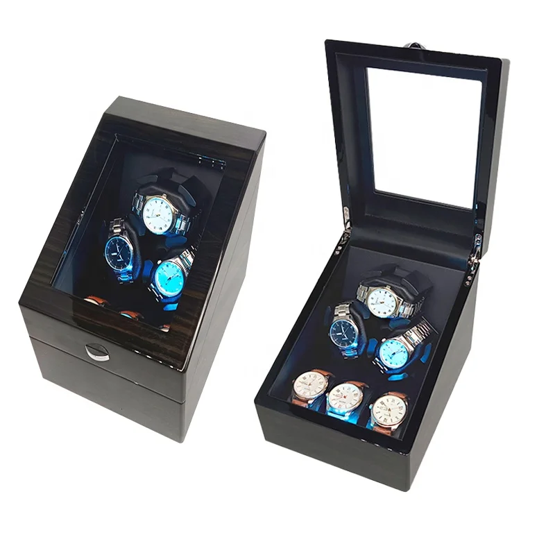 Высококачественная Глянцевая Лаковая безопасная автоматическая коробка для часов, вращающаяся коробка для хранения часов, органайзер с витринным стеклом, оконным мотором