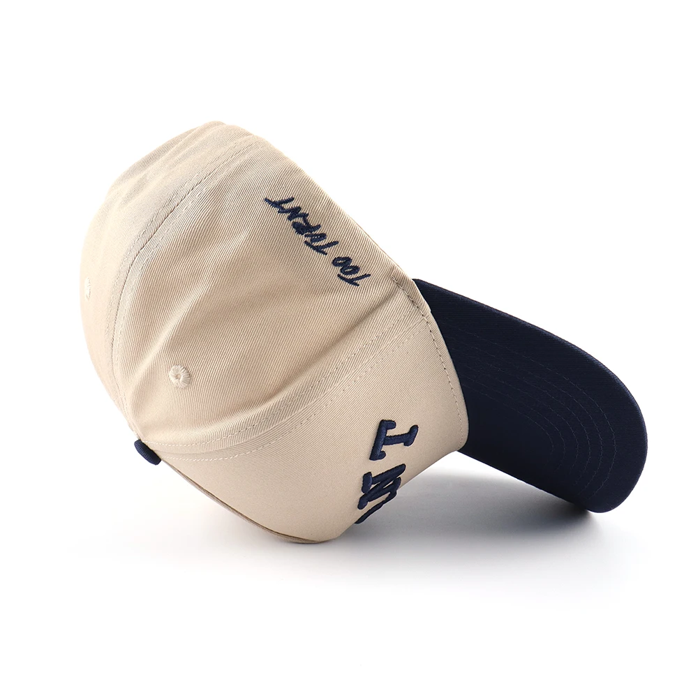 Wholesale High Quality Fashion Custom 3D embroidery 5 Panel Two Tone cap Adjustable Cotton Baseball Curved Brim Hat